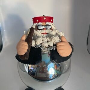 Biker Santa Claus Dept 56 Ornament Holding Beer Born to Be Wild tat
